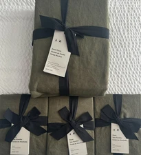 west elm european linen king duvet & 3 euro shams in dark olive