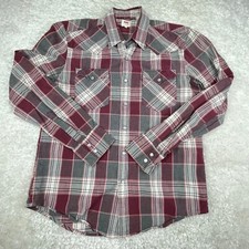 Levis Shirt Mens Medium Red Plaid Snap Button Down Long Sleeve Western