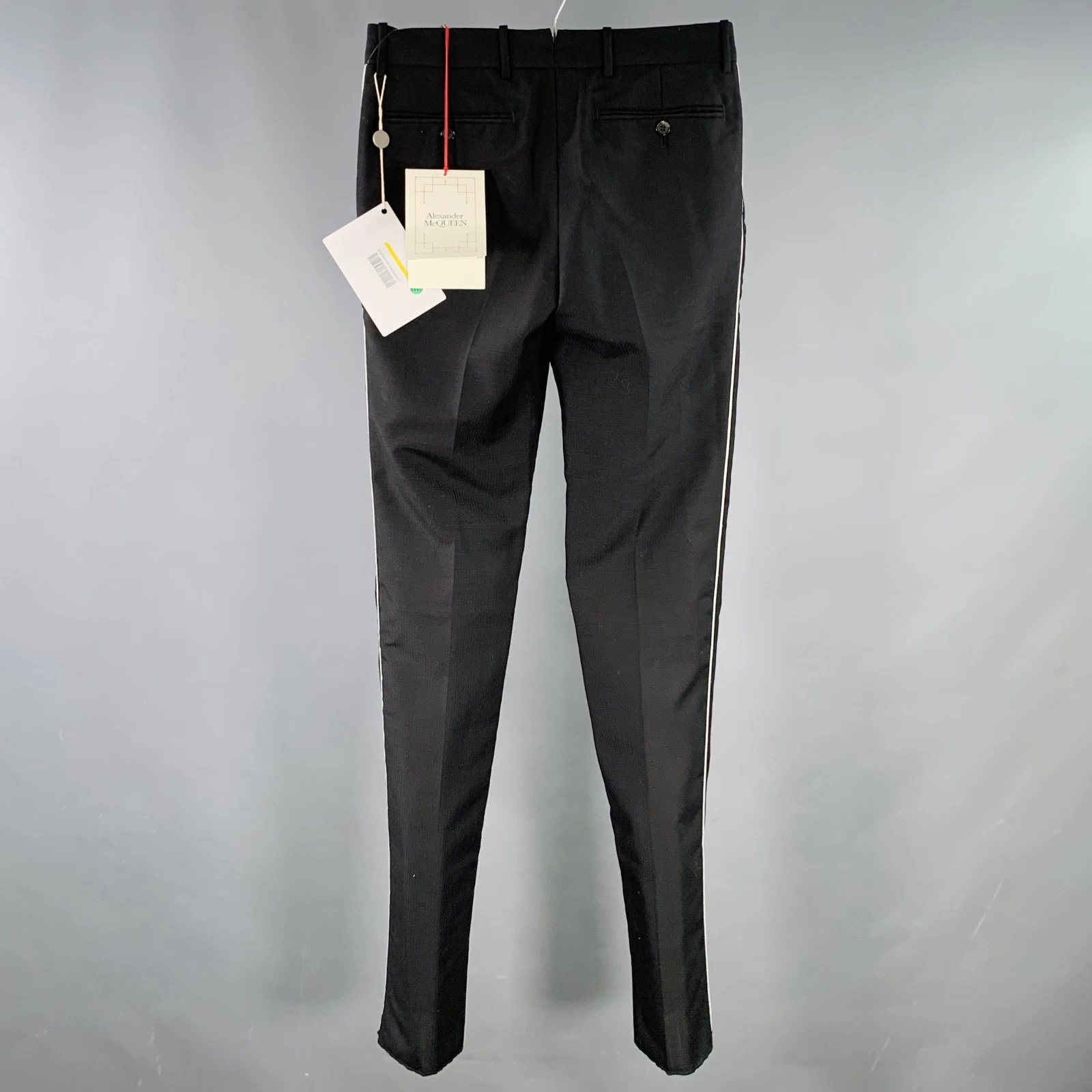 Pantaloni eleganti ALEXANDER MCQUEEN taglia 28 nero argento orlo a contrasto lana mohair