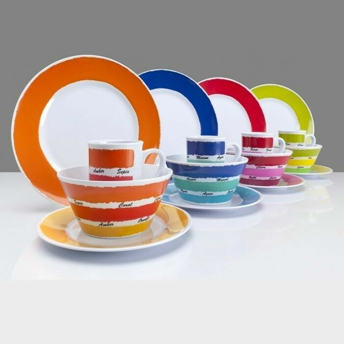 Flamefield Colour Melamine 16 Piece Set Camping Tableware Caravan Motorhome