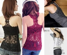 AU STOCK SEXY BACK CROCHET EYELET LACE SLIM BASIC VEST SINGLET TANK TOP T014