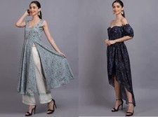 Sugeeta Apparels Side Cut Long Kurti Western Off  On Shoulder combo dress