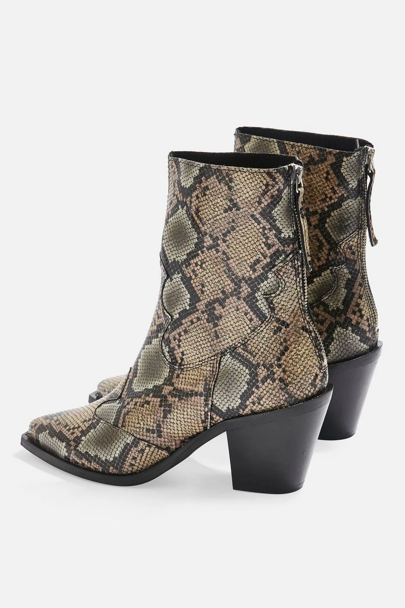 TOPSHOP MARCEL 2 Western Snake Mid Heel Ankle Boots SIZE EU 36 37 38 39 40 41 42