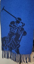 Polo RALPH LAUREN Unisex BIG PONY Wool Blend Scarf REVERSIBLE Blue MENS WOMENS
