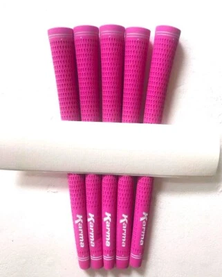 LADIES KARMA VELOUR PINK GOLF GRIPS, 5 PACK, WITH SOLVENT ACTIVATED TAPE STRIPS