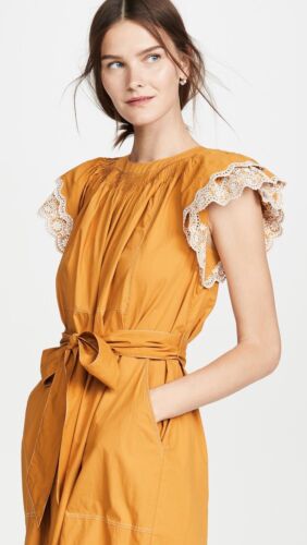ULLA JOHNSON Ojales Bordado Pierna Ancha Mono Vestido Algodón Popelina Mostaz... - Imagen 7 de 24