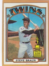 1972 TOPPS BASEBALL STEVE BRAUN ROOKIE #244 TWINS EX+ *A5753