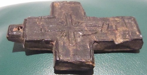 ORIGINAL POST BYZANTINE, MEDIEVAL 1300–1600s. CROSS MADE FROM PRESSED SKIN # 54A - Picture 5 of 8