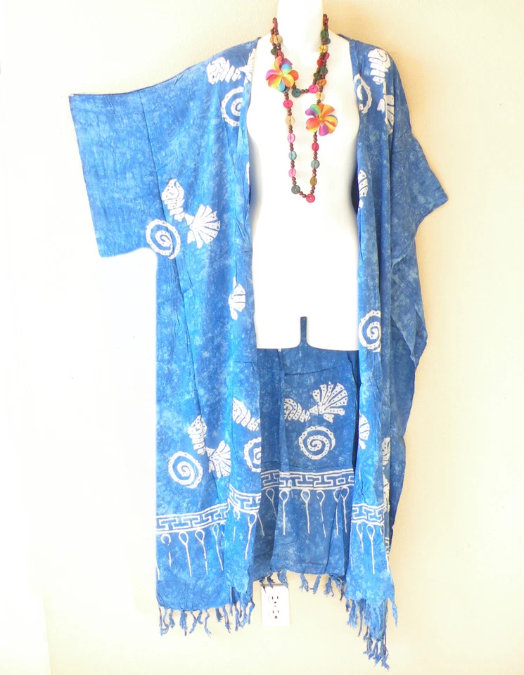 CG83 Batik Kimono Cárdigan Plumero Abierto Plus Maxi Chaqueta Cubrir - hasta 5X