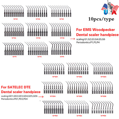 10pcs Dental Ultrasonic Piezo Scaler Tips fit EMS Woodpecker DTE SATELEC dr