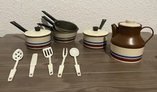 Vintage Chilton Childs Toy Set Pots and Pan Blue Brown Tan w/Utensils- 14 Pieces