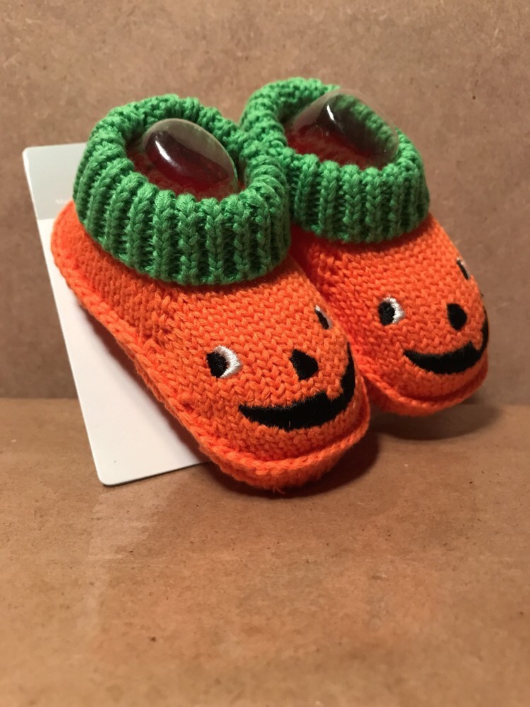Carter's Orange Halloween Pumpkin Infant Baby Knit Booties 0-6