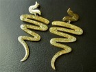 EXTRA LONG ZIG ZAG DOODLE GREEN GLITTER DROP DANGLE GOLDTONE POST EARRINGS -3.5" — photo 3
