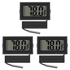 3Pcs Black Digital LCD Thermometer Temperature Monitor with External Probe for F