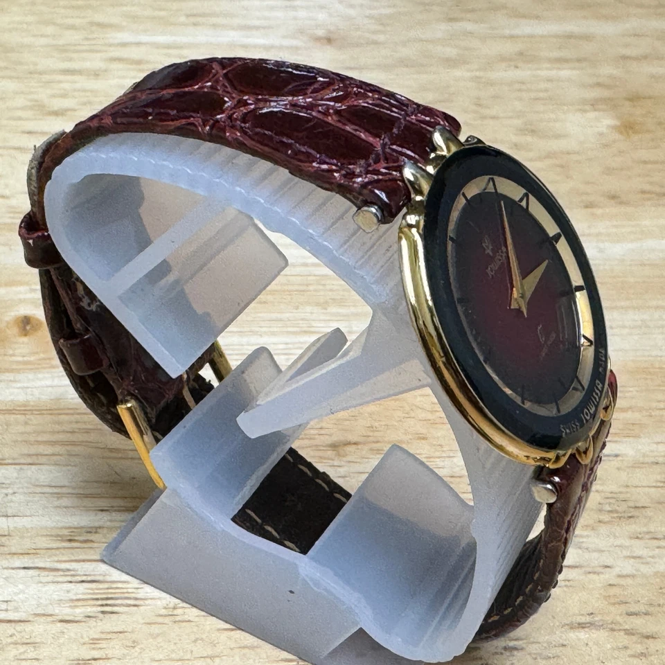 Vintage Jowissa Swiss Quartz Watch Unise Gold Tone Brown Ultra Thin New Battery - image 3 of 4