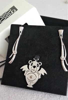 Set GOGO Orecchini acciaio Ciondolo ORSETTO acciaio con punto oro e corda 