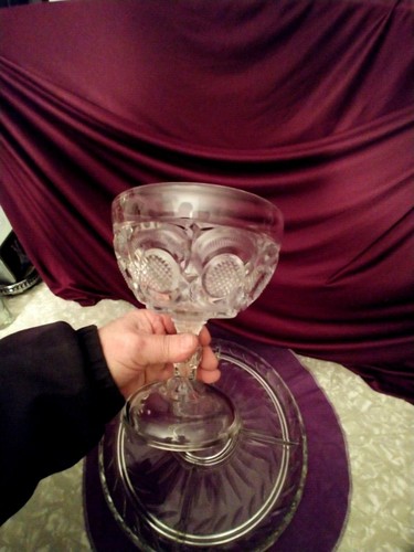 PARTY CENTER PCS SERVING TRAY DIVIDED 5 SECTION PEDESTAL PRESSED GLASS BOWL - Picture 8 of 11