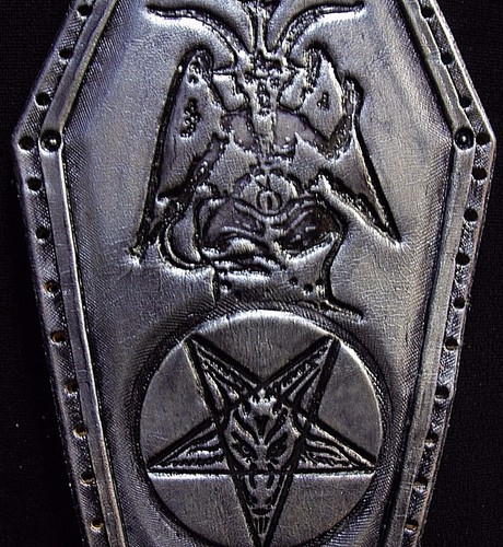 BAPHOMET SIGIL #2 SILVER COLOR COFFIN GENUINE LEATHER PATCH - Picture 4 of 4
