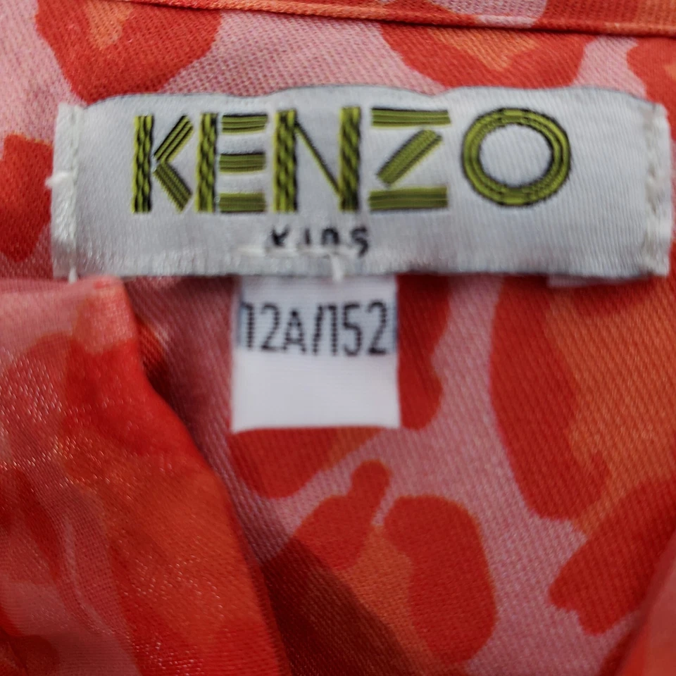 Kenzo Blouse Youth Kids Sz 12A Snap Up Long Sleeve Translucent Orange Leppard - Image 3 of 4