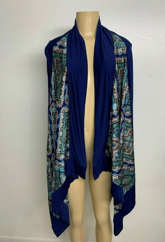 Vertigo Women's M Paisley Love/Royal Blue High/Low Cardigan Open Front $240 NWT - Picture 2 of 10