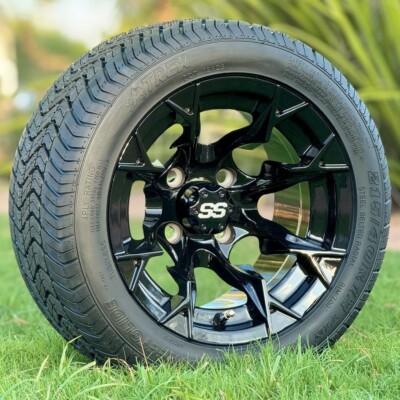 12'' Vulcan Gloss Black Wheels & 215/40-12'' Low Pro DOT Radial Tires - Set of 4
