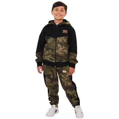 A2Z 4 KIDS® Tuta ragazzo ragazza mimetica verde pile felpa con cappuccio top joggers fondo set tuta