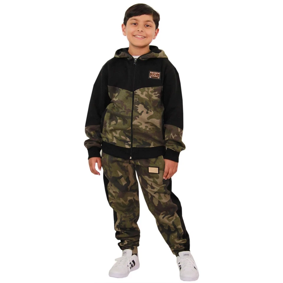 A2Z 4 KIDS® Chicos Niñas Chándal Camuflaje Verde Polar Sudadera con Capucha Top Joggers Inferior Conjunto de Traje