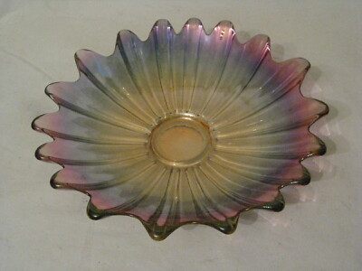 vintage antique carnival glass bowl electric light fluted iridescent amethyst