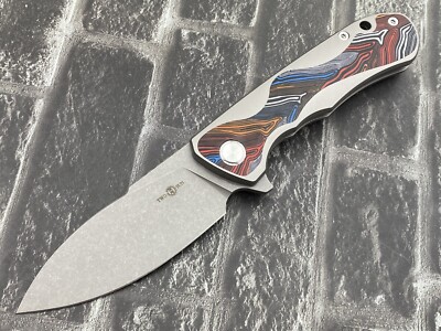 Twosun TS511-M390-StoneWash Folding Knife TC4 Titanium inlay G10 Handle Camping