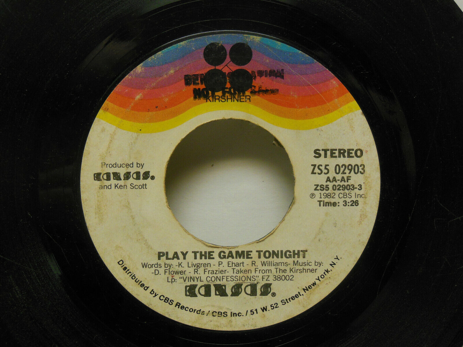 KANSAS PLAY THE GAME TONIGHT / PLAY ON 45 RPM RECORD 025