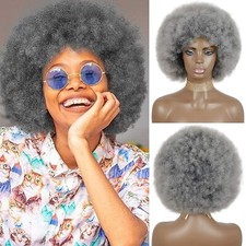 70's Short Afro Gray Wig for Black Women Curly Wigs Synthetic Party Daily Wears