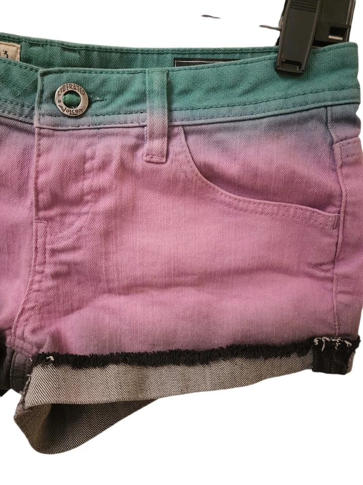 Vilcom Liberated Volcom Ombre Shorts Size 3Jean Shorts Green Blue Purple Pink - Image 2 of 4