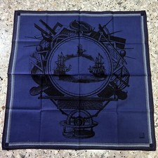MAN BLUE GLOBE VESSEL HANDKERCHIEF CLASSIC COTTON VTG POCKET ART SQUARE 20" DH3