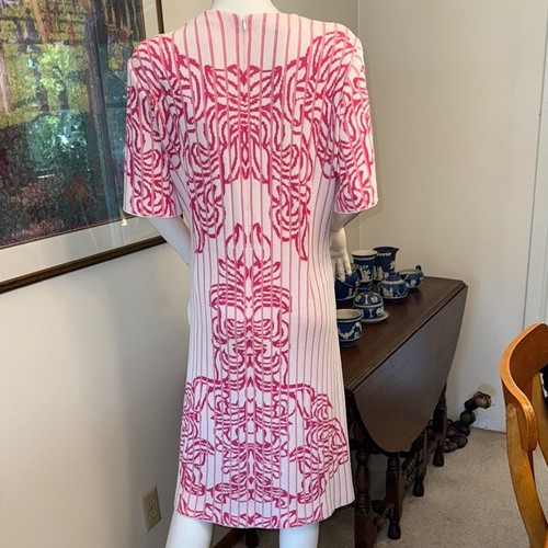 Ming Wang Pink Jacquard Floral A-Line Dress Size Large New - Picture 5 of 7