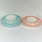 Vintage 1950’s Hazel Atlas Crinoline Ripple Pink Blue 13pc 9” & 5.5” Plate Lot