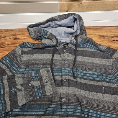 Billabong Baja Hooded Jacket Mens XL Button Down Outerwear Striped Surf Skate