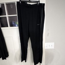Nike Men's Black Track Pants L Tapered Polyester Elastic Waist Drawstring