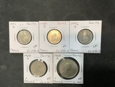 Switzerland 1968-1996 Franc/Francs XF 5 Coin Lot. 11196