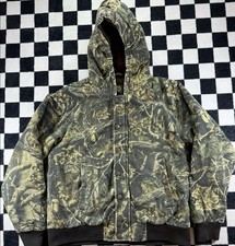 Cabela's Camo Jacket Youth Large Green Hooded Insulated Snap Pockets Camoflauge