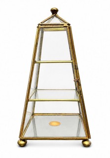 Vintage Brass & Glass Pyramid Curio Display Cabinet 3 Tier 9" Tall