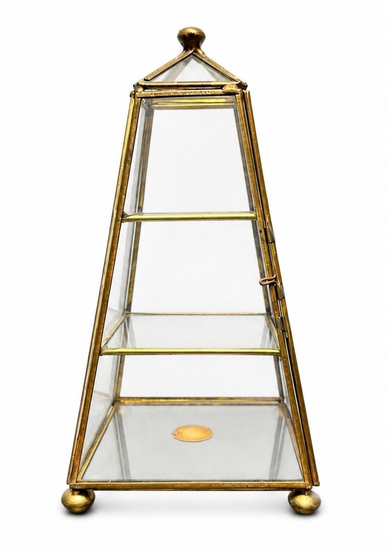Vintage Brass & Glass Pyramid Curio Display Cabinet 3 Tier 9" Tall