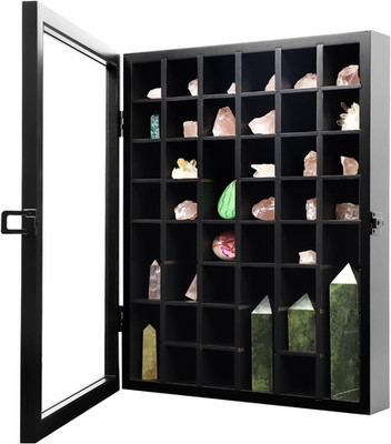 Adjustable Rock Display Case - Wooden Crystal Organizer for Stones Storage - Roc