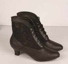 Victorian Trading Black Bridal Boots Vegan Leather Lace Up Sz 9