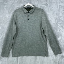 Robert Barakett Long Sleeve Polo Shirt Men Large Heathered Green Stretch Cotton