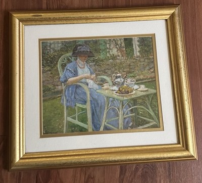 Frederick Carl Frieseke Tea Time in a Giverny Garden Terra Small Wood Frame