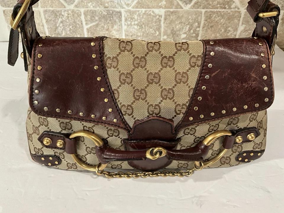 BOLSO DE HOMBRO DE LONA GUCCI VINTAGE MAGNÍFICO HORSEBIT GG # 114915 213317 Foto 2 de 4