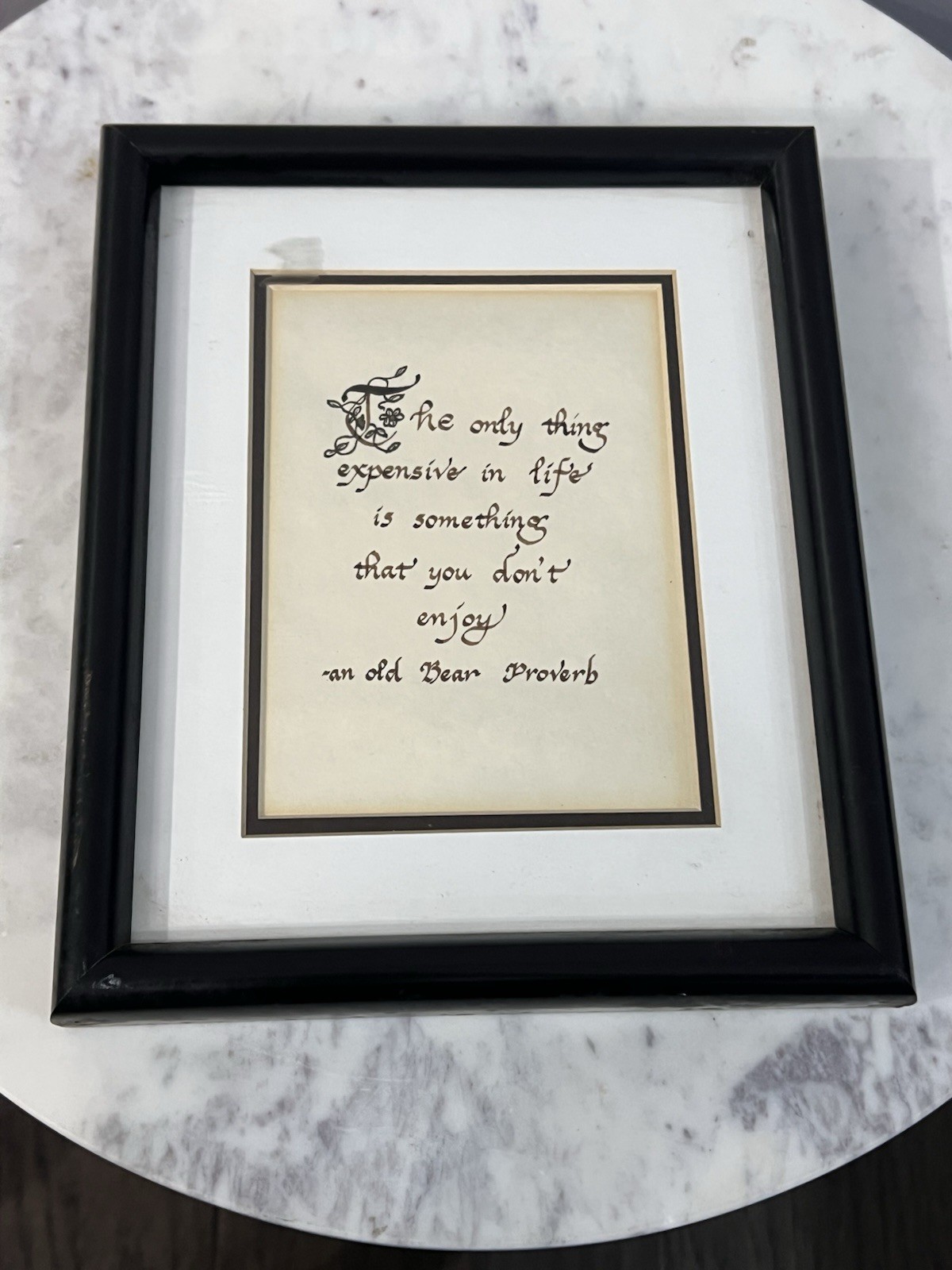 framed piece of calligraphy art H 10 1/2 W 8 3/4