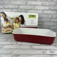 Lodge 15.3” Rectangular Roaster Stoneware Casserole Baking Dish Red White 13 X 8