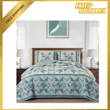 Dinjoy Patchwork Quilt Set King Size Reversible Green Floral Bedding Vintage