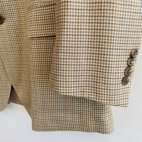 Lauren Ralph Lauren Two Button Silk Blazer Jacket Beige Herringbone Size 44S - Foto 2 di 13